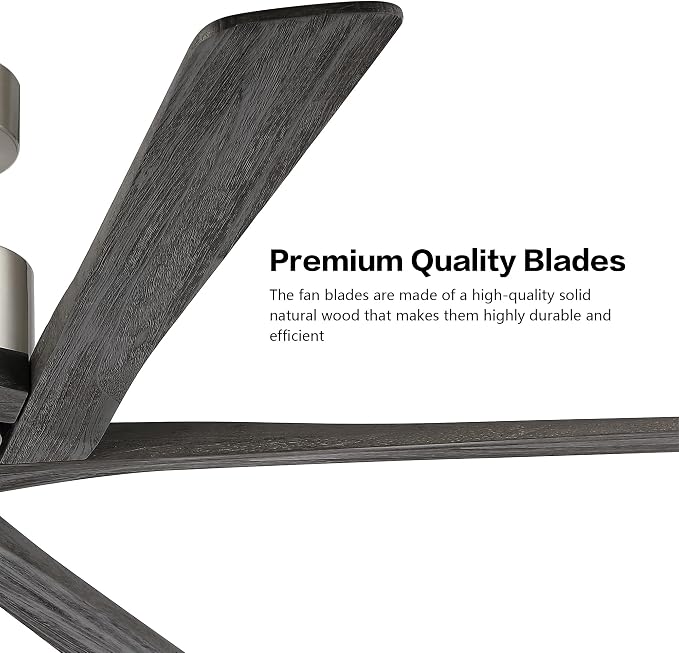WINGBO 54 Inch DC Ceiling Fan without Lights, 5 Reversible Carved Solid Wood Blades, 6-Speed Noiseless DC Motor, Ceiling Fan No Light with Remote, Brushed Nickel Finish with Gray Blades, ETL Listed