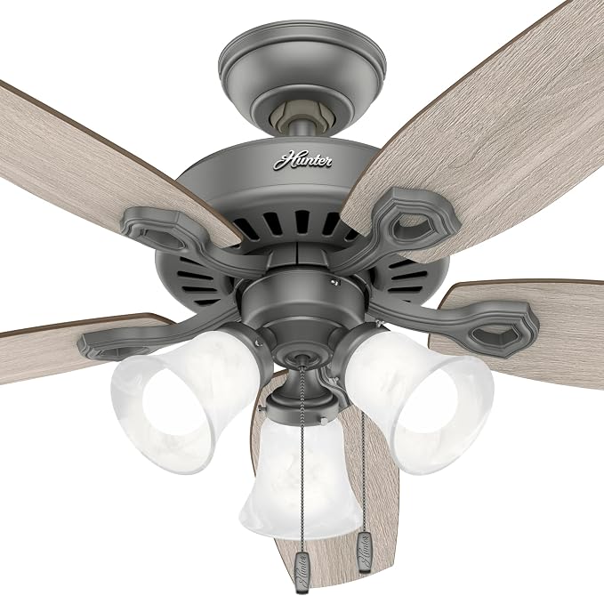 Hunter Builder Plus, Indoor, Ceiling Fan, Pull Chain, 52 inch, Matte Silver