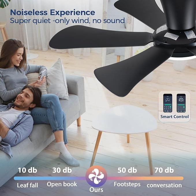 GJeg Ceiling Fans with Lights,36" Low Profile Ceiling Fan with Light and Remote Control,Flush Mount, Reversible, Dimmable, Noiseless, Black Ceiling Fan for Bedroom