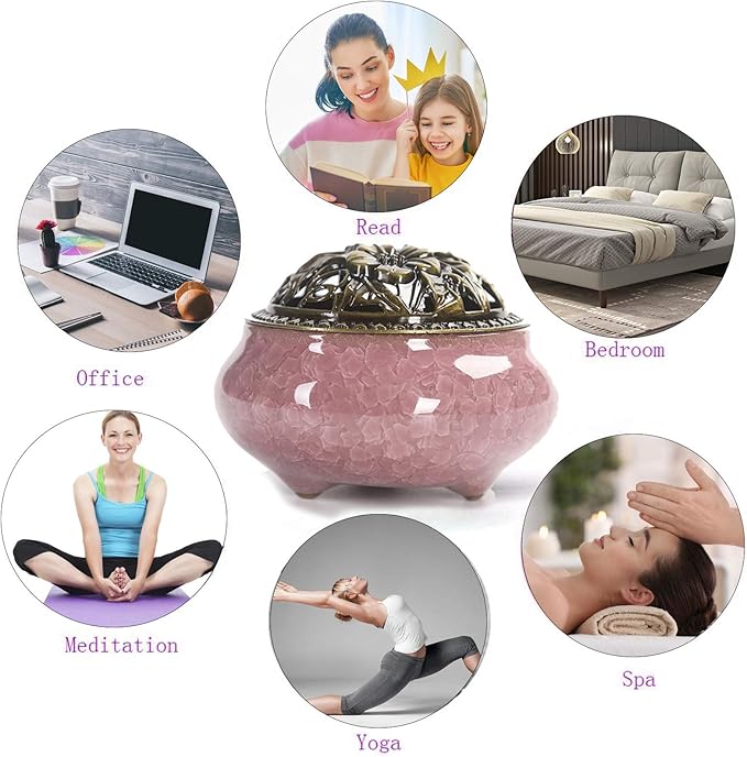 Ceramic Incense Burner with Calabash Incense Holder, 3 in 1 Stick or Cone Coil Incense Burner, Brass Lid for Yoga Spa Meditation