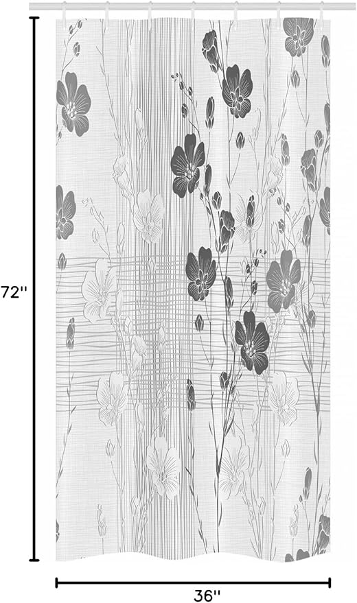 Ambesonne Flower Stall Shower Curtain, Blooming Buds and Hibiscus Flowers Simple Striped Crossed Pattern Print, Fabric Bathroom Decor Set with Hooks, 36" W x 72" L, Ivory Grey