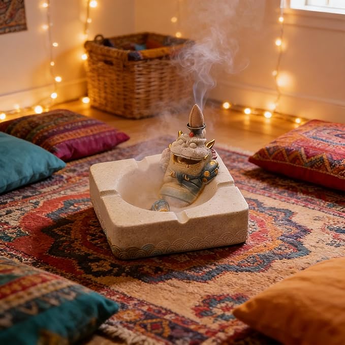 Pixiu Backflow Incense Burner with Ashtray, Mythical Beast Resin Incense Holder & Wealth Guardian Statue, Waterfall Smoke Effect Decor for Desk, Home Office Zen Gift