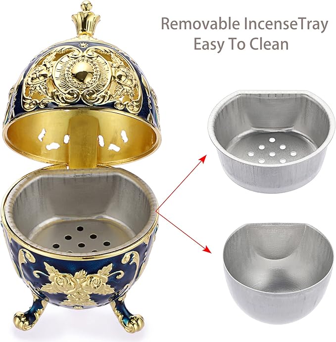 JUXYES Vintage Incense Burner Holder with Removable Ash Catchers, Metal Censer Antique Cone Coil Incense Burner Holder Zinc Alloy Spiritual Aromatherapy Yoga Meditation Gifts Retro Home Decoration