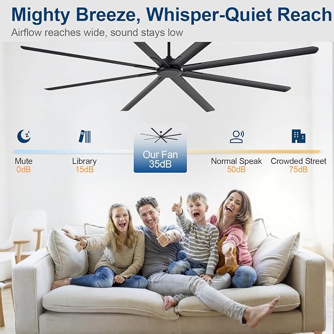 Black Ceiling Fan without Light: 100 Inch Outdoor Fan No Light Aluminum Blade - Industrial Large Ceiling Fan with Remote for Shop Garage Patio 6 Speeds Timer