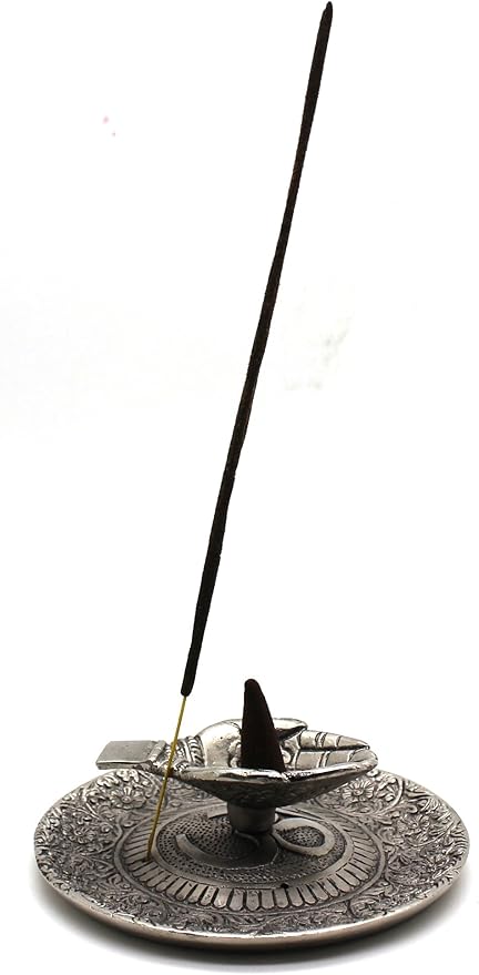Govinda - Tibetan Incense Burner Offering Hands with OM - 4.5 Inches Diameter X 1.25 Inches High