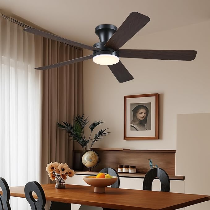 Ayaoty 46" Ceiling Fans with Lights and Remote - Flush Mount Ceiling Fan Light with ABS Blades and 3CCT Dimmable, Reversible, Low Profile Fan Light for Indoor Modern Bedroom, Kitchen, Brown