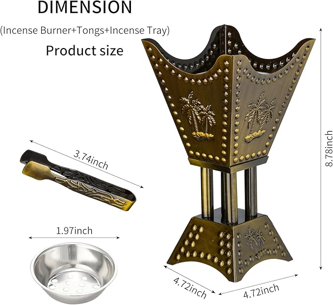 Decorative Palm Tree Incense Burner, Gold Metal Design (Bronze-WF012)