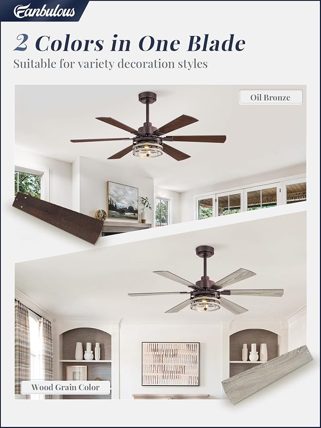 Fanbulous 48 Inch Farmhouse Ceiling Fan with Light & Remote,Oil Bronze | Powerful 6-speed reversible DC motor, Industrial 6 dual-finish blades. Ideal for living room, bedroom, patio, garage.