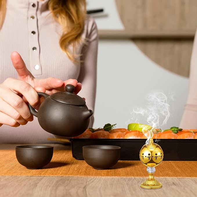 Zonon 1 Set Incense Burner with Tong, Frankincense Charcoal Incense Stand Holder, Ideal for Yoga, Spa, Aromatherapy, Home and Christian Church Censer (Gold,Retro)