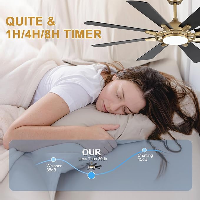 Bella Depot 60" Black and Gold Ceiling Fan with Light & Remote | Dimmable LED Light, 3CCT, 6-Speed Quiet Reversible DC Motor, Timer, Modern Indoor Ceiling Fan for Bedroom Living Room Patio