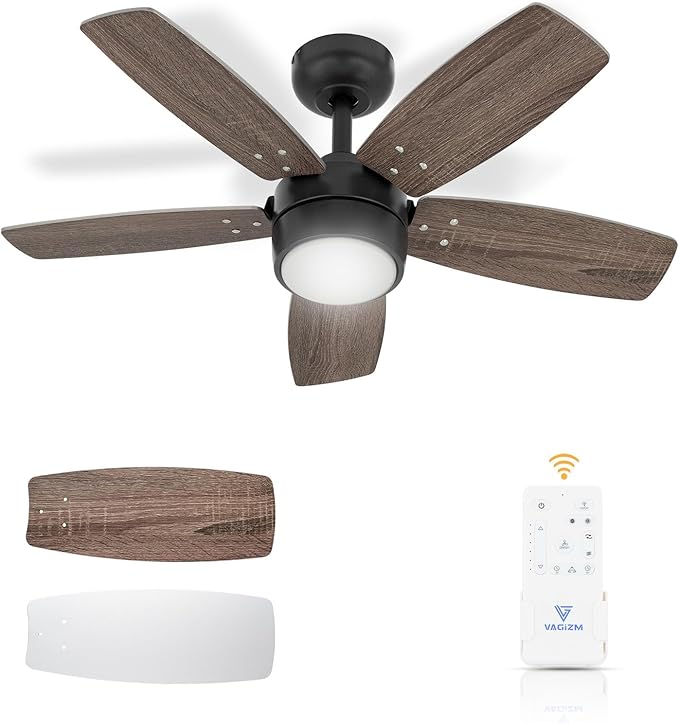 Ceiling Fan 36'' for Small Room: Modern Ceiling Fans with Light Remote Control - Reversible Quiet DC Motor Dimmable with 6 Speeds for Small Office Kids Bedroom(Bronze+Walnut)