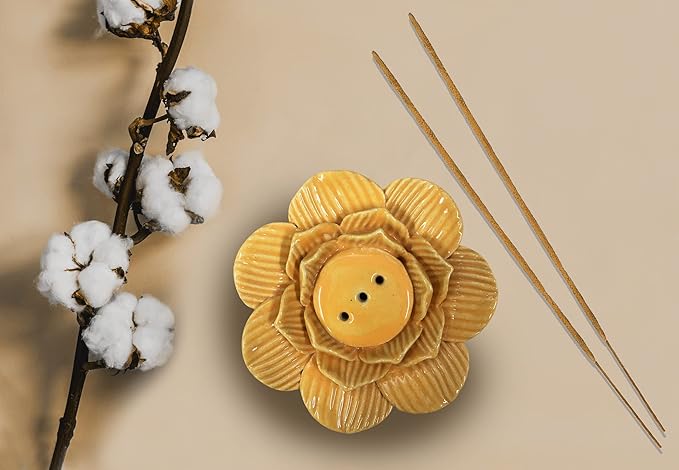 Aakriti Premium Wooden Handmade Incense Holder Incense Burner Aromatherapy Ornament Home Decor Meditation Yoga Incense Holder Unique Design (Yellow Lotus)
