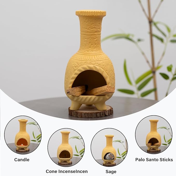 MOUGIGI Handcrafted Terracotta Palo Santo Burner - Mexican Style Chiminea Clay Incense Dish & Anxiety Relief, Mini Aromatic Home Altar with Chimney Design, Meditation Gift for Women/Mom