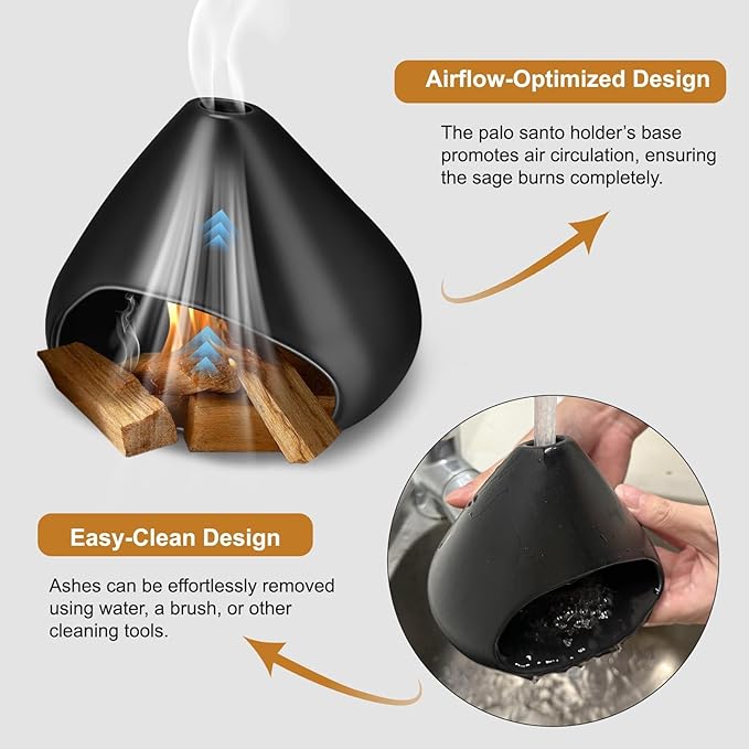 EEEKit Chiminea Clay Incense Dish, Palo Santo Holder Incense Burner with Chiminea, Sage and Palo Santo Stick Burn for Meditation Yoga