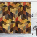 Ambesonne Modern Shower Curtain, Geometrical Shaped Lines Squares Chevron Graphic Art Print, Cloth Fabric Bathroom Decor Set with Hooks, 69" W x 70" L, Orange Apricot