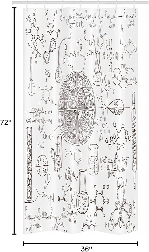Ambesonne Science Stall Shower Curtain, Science Theme Hand Drawn Style Chemistry Laboratory Illustration, Fabric Bathroom Decor Set with Hooks, 36" W x 72" L, White Umber