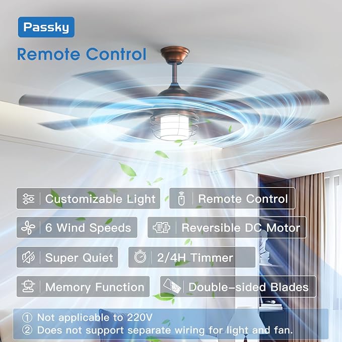 Passky 66 inch Ceiling Fans with Lights,Bronze Ceiling Fan with Light and Remote Control, Reversible, Dimmable, 3CCT, Quiet, Caged Ceiling Fan for Farmhouse, Bedroom, Living Room, Indoor/Outdoor Use