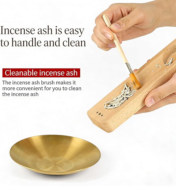 4 in 1 Incense Holder Suit with Wooden Base and Brass Holder, for Burning Palo Santo, Sage Sticks, Holy Wood, Multi-Functional with Ash Catcher and Tealight Candle Holder