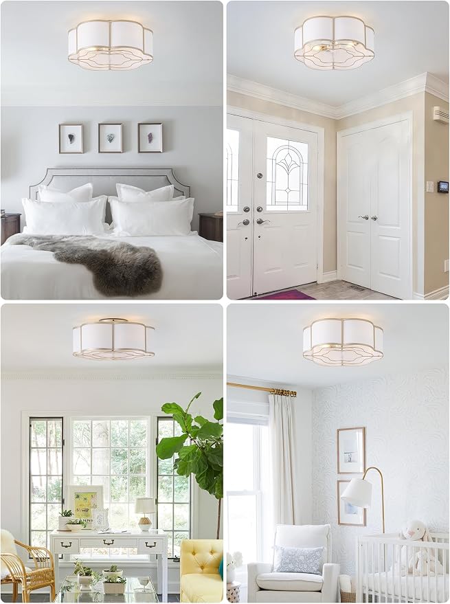 20" Boho Ceiling Fan with Lights Flush Mount, Gold Enclosed Ceiling Fans with Lights Remote Control, Caged with 6 Speeds for Bedroom, Living Room, Nursery