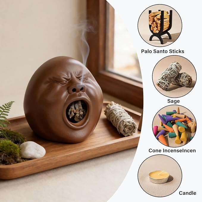 MOUGIGI Handcrafted Palo Santo Holder Ceramic Incense Burner - Yawning Shape - Safe for Palo Santo Sticks Sage & Incense Cones for Ceramic Smudge Bowl,Aromatic Incense Burner-Yoga Meditation Gift