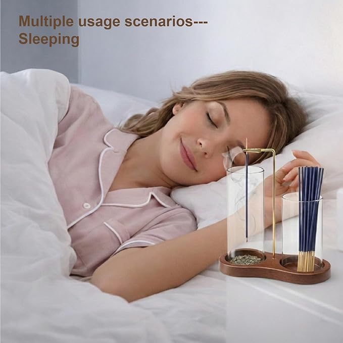 2-in-1 Incense Holder with Glass Ash Catcher & Stick Storage, Wooden Incense Burner for Relaxation, Stress Relief, Mess-Free Home Use, Self-Care, Meditation, Yoga, Bedroom & Living Room (Retro)