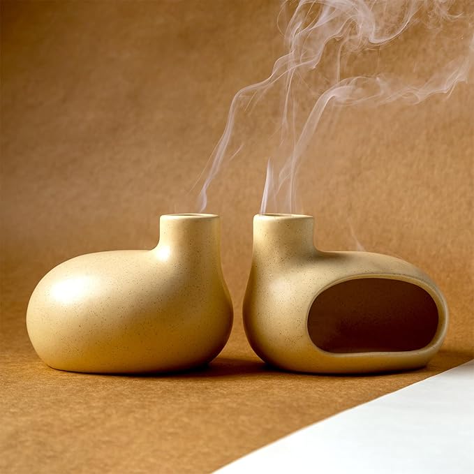 MOUGIGI Palo Santo Holder - Ceramic Incense Burner for Palo Santo Sticks, Cone, and Spiritual Sage - Modern Chiminea for Meditation - Handcrafted Smudge Bowl and Meditation Gift