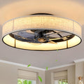 XUDOM19.6 Farmhouse Low Profile Flush Mount Ceiling Fan with Light and Remote,Fabric Bladeless Caged Fandelier with APP Control 6 Speed DC Motor,Timer,LED Dimmable for Bedroom,Living Room