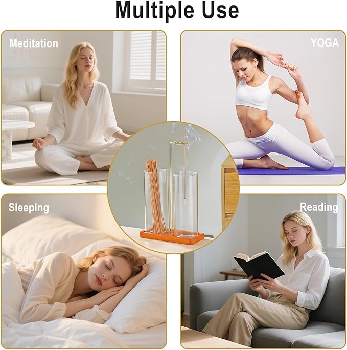2 in 1 Incense Holder, Upside Down Glass Incense Holder for Sticks, Anti-Ash Incense Burner with Ash Catcher & Incense Storage for Meditation Yoga Spa Home Decor (Square)