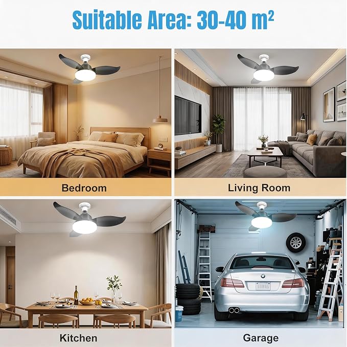 25" Socket Fan Light, Flower Shape 3000 Lumens Small Ceiling Fans with Lights and Remote, E26/E27 Light Bulb Fan with Reversible Motor, Dimmable 3000K-6500K for Bedroom Hallway Garage