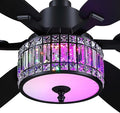 Kviflon 52 Inch Crystal Ceiling Fan with RGB Lights and Remote/APP Control, Black Fandelier Ceiling Fan with Light, Modern Chandelier Ceiling Fan for Bedroom Living Room, Quiet DC Motor, Dimmable LED