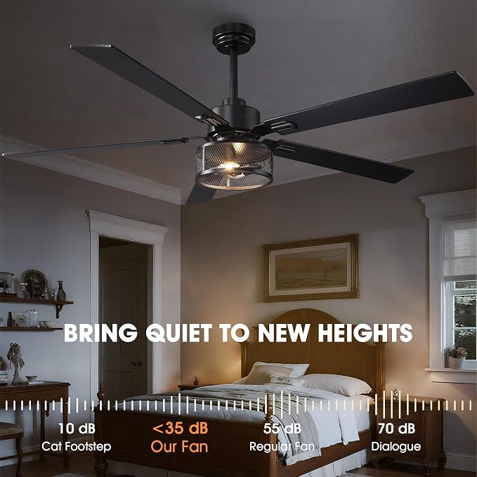 60 Inch Farmhouse Ceiling Fans with Lights, Rustic Ceiling Fan with Remote and APP Control, 5 Dual Finish Blades, 6-Speed Quiet Reversible DC Motor with Timer for Kitchen Living Room Patio