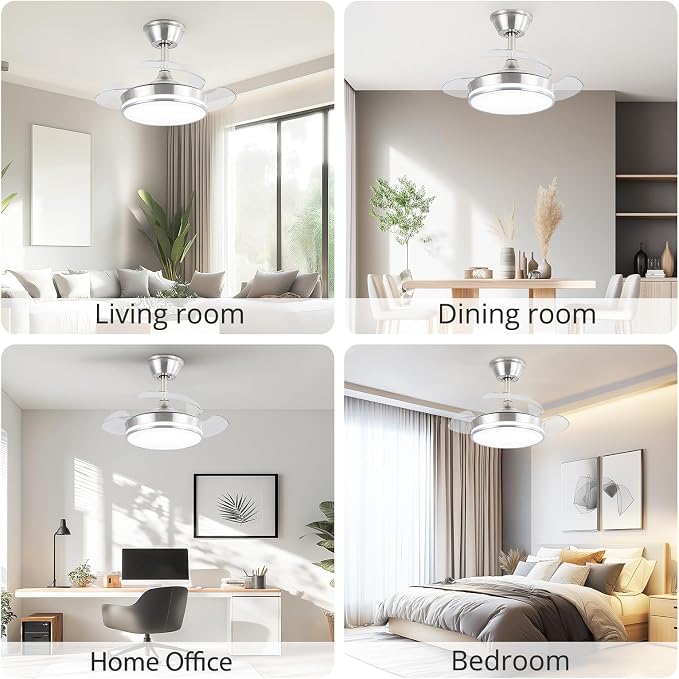 STERREN 30" Retractable Ceiling Fans with Lights, Dimmable LED Ceiling Fan Remote Control, Modern Small Fan Light for Bedroom Living Room Dinning Room Kitchen, 3000K-6500K, 6 Speed (Brushed Nickel)