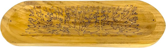 Govinda - Incense Burner Stick Holder Ash Catcher Wooden Handmade Modern Gift Wood Home Decor Size 12 X 4 Inches, (Tree)