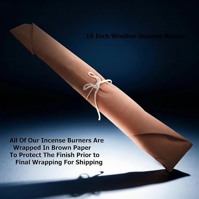 19” Long Dual Incense Holder for Sticks & Cones, Large Handcrafted Wood and Brass Ash Catcher with Storage, Gothic Home Decor for Meditation, Yoga, Altar, Antique, Witchy Decor (Natural Wood)