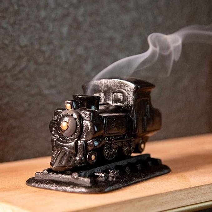 Incienso de Santa Fe – Black Steam Engine Natural Wood Incense Burner, Includes 20 Piñon Incense Bricks - Made in The USA