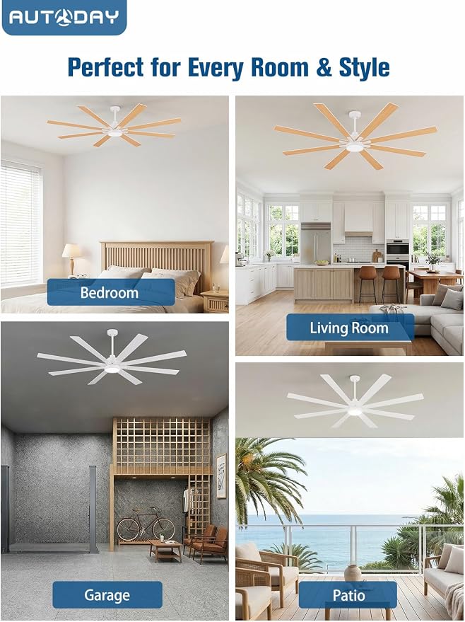 84 Inch Ceiling Fans with Lights and Remote - Wood/Brushed Nickel Ceiling Fan, Quiet DC Motor, 3 CCT, Modern Dimmable LED Lighting & Large Ceiling Fans for Living Room Patio, Indoor/Outdoor
