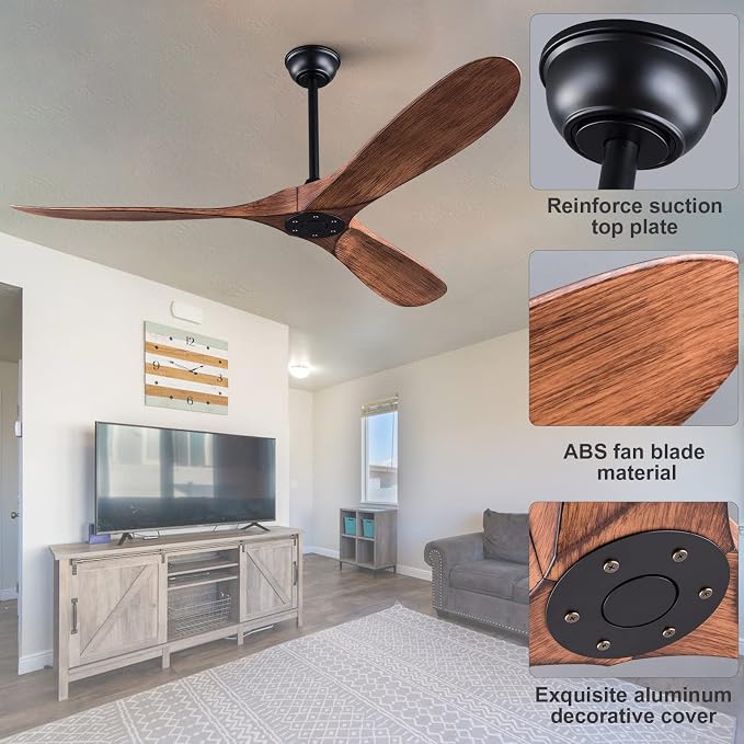 KBZZ 60'' Modern Ceiling Fan Without Light - Remote Control, Silent Reversible DC Motor for Indoor/Outdoor Use in Patio, Living Room