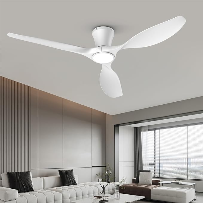 TALOYA 52 Inch White Ceiling Fans with Lights Led Remote Control Flush Mount Low Profile for Bedroom Farmhouse Patio Outdoor Living Room Kitchen Dining Room,DC Motor,Reversible