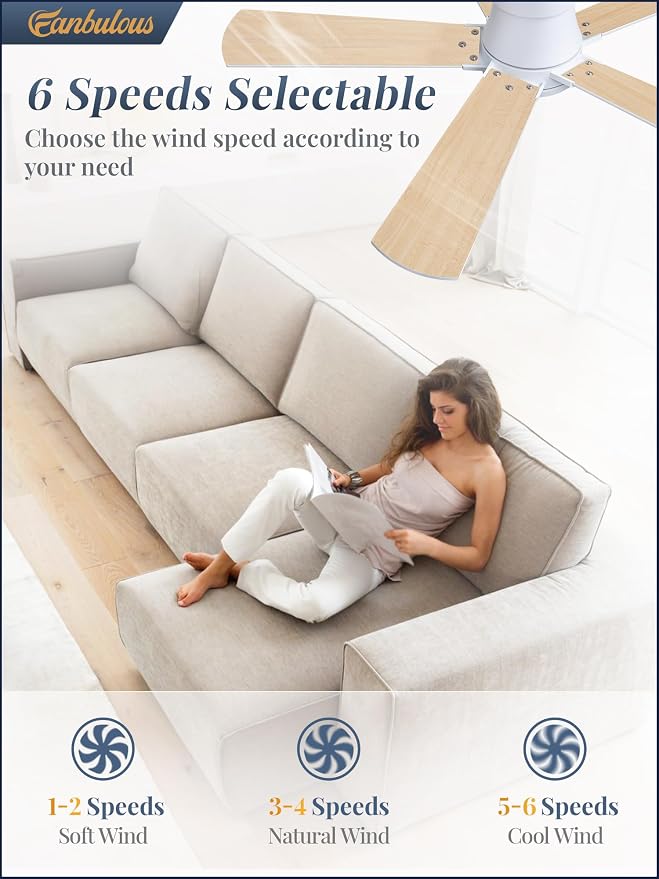 Fanbulous 42” Ceiling Fans with Lights and Remote, Flush Mount Ceiling Fan | Low Profile,Modern Ceiling Fan with LED Light, 5 Blades, 3CCT, 6 Speeds,Timer,Bedroom, Indoor, Outdoor,Living room,White