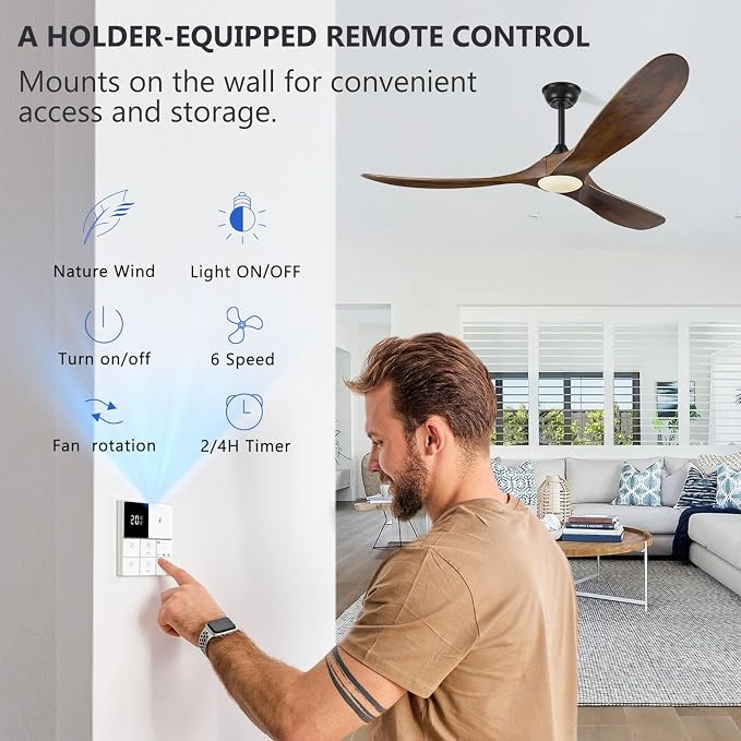 Eliora 52 Inch Ceiling Fans with Lights and Remote Control, Outdoor Ceiling Fan with Light High cfm Outdoor Ceiling Fan for Patio, Porch, 6 Speed Propeller Quiet DC Motor ETL Listed-Deep Walnut