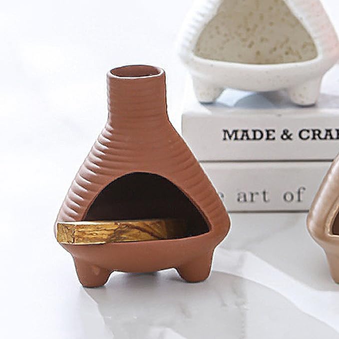 Ceramic Palo Santo Holder Burner, Handmade Incense Burner, Cone Ash Catcher Smudge Bowl for Meditation Yoga Home Decor Incense Holder, Brown
