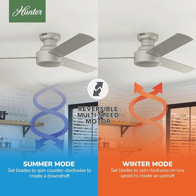 Hunter Presto, Indoor, Ceiling Fan, Wall Control, 52 inch, Matte Nickel | For Bedroom, Living Room, Kitchen, Home Office, 52409