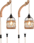 Plug in Wall Sconce,Farmhouse Wicker Wall Lamp Plug in,Hand Woven Rattan Wall Light Farmhouse Rustic Boho Sconces Wall Lighting for Living Room Bedroom