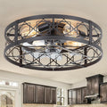 ZYD Caged Ceiling Fan with Light, 20" Ceiling Fan with Lights and Remote Flush Mount, Bladeless Caged Ceiling Fans with Lights, Matte Black Rustic Fan for Bedroom, Kitchen, Dining Room