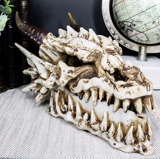 Ebros Gift 9" Long Smoking Nostrils and Eyes Bone Skeleton Fossil Dragon Skull 'Stryker' Incense Stick Burner Sculptural Box Statue Home Aromatherapy Decorative for Dungeons and Dragons GOT Fans