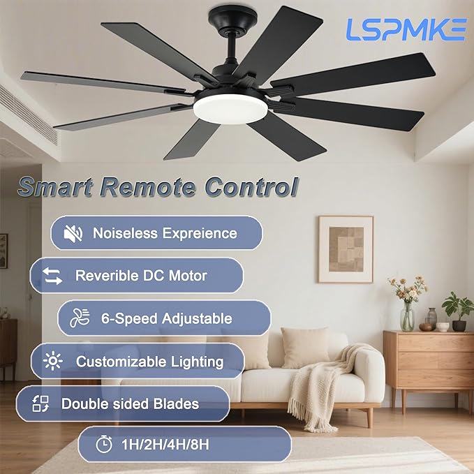 Ceiling Fan With Light & Remote Indoor/Outdoor Use 52 Inch Black | Reversible DC Motor,3CCT, Dimmable, Timer, Noiseless,Ceiling Fan for Bedroom Living Room