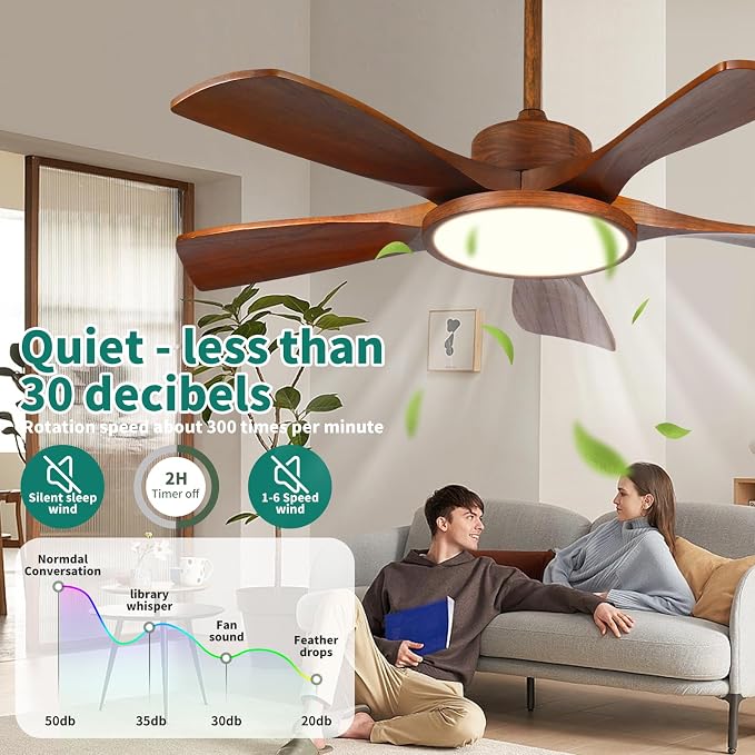 Wood Ceiling Fan with Lights and Remote Control 5 Solid Wooden Blades 42 Inch Modern Farmhouse Outdoor Ceiling Fan Light for Patios Living Room FCC Reversible DC Motor