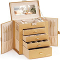 Homde Synthetic Leather Huge Jewelry Box Mirrored Watch Organizer Necklace Ring Earring Storage Lockable Gift Case (Gold)