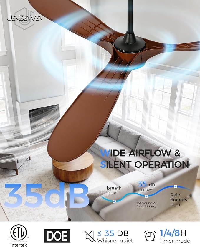 70 Inch Modern ABS Ceiling Fan with Lights and Remote, DC Motor Large Ceiling Fan, 3CCT Dimmable LED Indoor Outdoor Ceiling Fan for Living Room, Patio & Covered Porch, ZCCF08WD-70