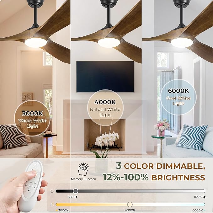 60" Ceiling Fans with Lights and Remote Control, Outdoor Ceiling Fan with Lights High CFM Dimmable Quiet 3 Blade Wood Walnut Ceiling Fan,Oil Rubbed Bronze